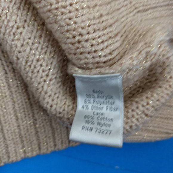 Lauren Conrad LC Pink Sparkle Knit Sweater Lace Heart Applique Large Long Sleeve - Picture 9 of 11